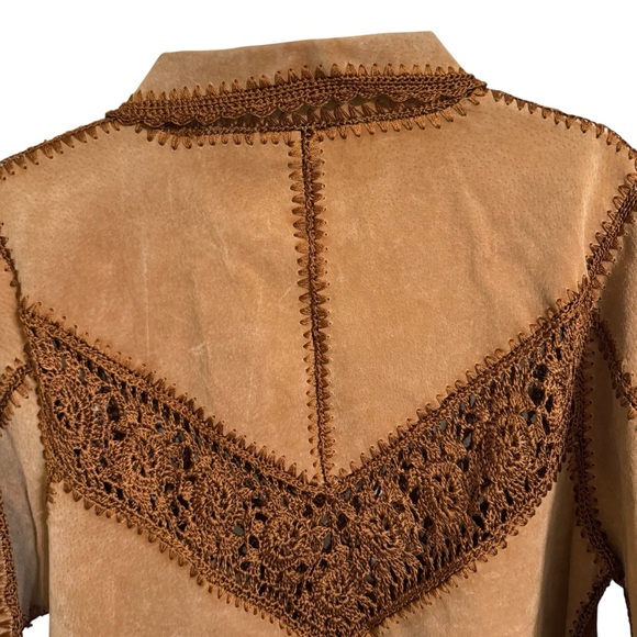 Vintage Y2K Carducci 100% Suede Crocheted Jacket Tan Brown Boho Western  Medium - Picture 5 of 14